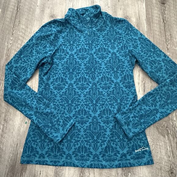 Eddie Bauer Tops - Eddie Bauer 1/4 Zip Pullover Womens Medium Teal Floral Top Activewear Stretch